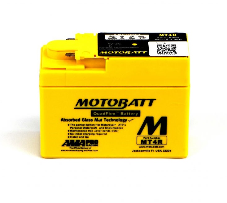 MotoBatt 12v 2.7Ah Quad Flex AGM MT4R Battery Upgrade Replaces CCA:45A & YTR4ABS
